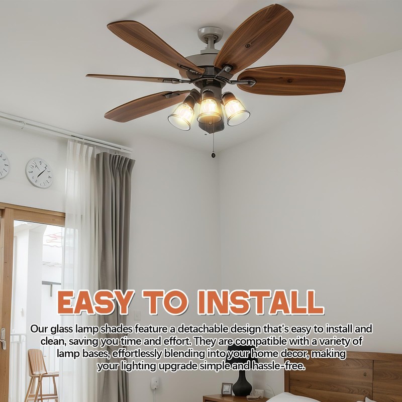 Teenyyou 6 Pcs Clear Glass Globes for Ceiling Fan Lights