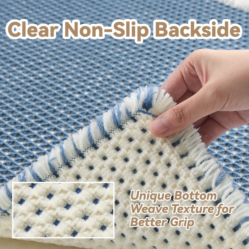 SIXHOME 60 x 90 cm Blue/White Bath Mat, Super Absorbent