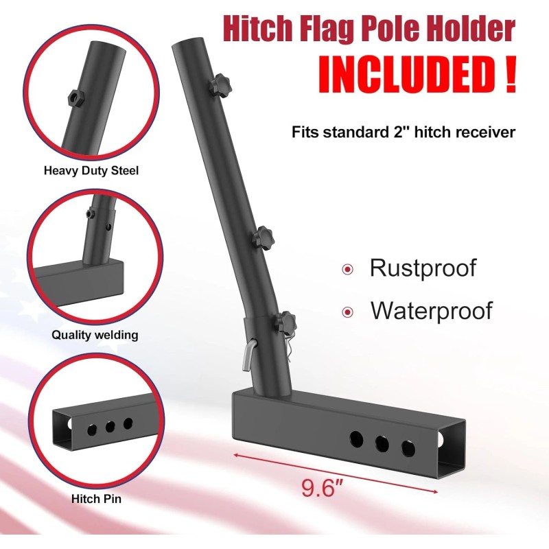 Nicecho 5' ft Long black Flag pole rod W/ flag