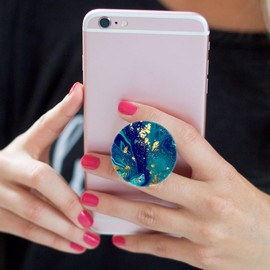 MCRUIS 6 Pack Cellphone Phone Grip and Smartphones Stand, Collapsible Cell Phone Expanding Holder for Phone - Black Marble Blue Galaxy, ZJ004