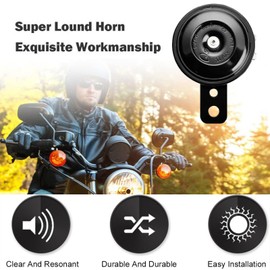Universal Loud Horn 12 V, Motorcycle Horn 12 V, Signal Horn for Motorcycle, Vehicle, Car, Truck, Moped, Scooter, Black Coated Metal, Used for Motorcycles and Vehicles