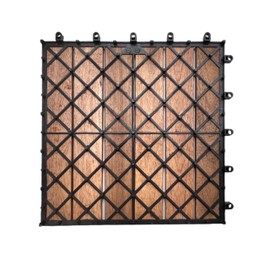 Patio Wise Acacia Hardwood Interlocking Patio Deck Tiles, 12" Easy to Install Floor Tile for Both Indoor & Outdoor Use, 6 Wood slats on Each Tile, (Pack of 10) Pecan