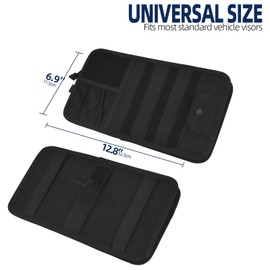 Molle Car Sun Visor Organizer, Car Accessories with Zipper Visor Storage Pouch & Glasses Clip, Molle Panel for Tactical Gears, Fits Most Vehicles, SUVs, Trucks(Black)