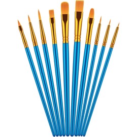 Brushes Paints Brushes Painting Supplies Set of 10 Oil Brushes Watercolor Acrylic Brushes Flat Brush Round Brush Nylon Hair Short Brush for Adults and Kids Size (Blue)