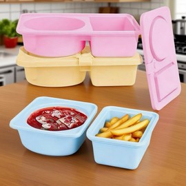 3 Pack Silicone Reusable Snack Containers with Lids, Double Compartment Snackle Box Containers, Salad Dressing Sauce Seasoning Container, Small Mini Food Snack Boxs for Travel, Office, Picnic