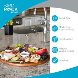 BIRDROCK HOME Acacia Wooden Cheese Serving Board with Handle - Charcuterie, Appetizers, Kitchen Platter, Grazing Board, Pizza, Meat, Bread, Cutting, Party, Food Display Tray - Espresso, 18", Round