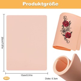 Tattoo Practice Skin, Pack of 4, Artificial Skin Tattoo, 15 x 20 x 0.3 cm, Double-Sided Professional Synthetic Skin, Blank Double Sides Tattoo Skin Tattoo Practice Skin for Tattoo Accessories, Tattoo