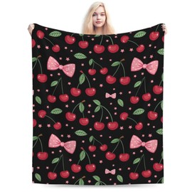 Ultra Soft Cute Cherry Blanket Flannel Throw Blanket Decor Bedding Suitable for Travel Camping Living Room Sofa Bedroom Decoration Gifts (Cherry Blanket-1, 50inx40in)