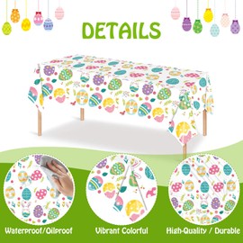 2 Pack Sundonix Easter Table Cloth Cover Plastic - 137x274CM Paper Tablecloth Decorations Wipe Clean Large (Multicolor Egg)