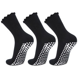 Skibeaut Pilates Yoga Socks Women 3 Pairs Non Slip Grips Anti Skid Sticky Hospital Socks for Woman