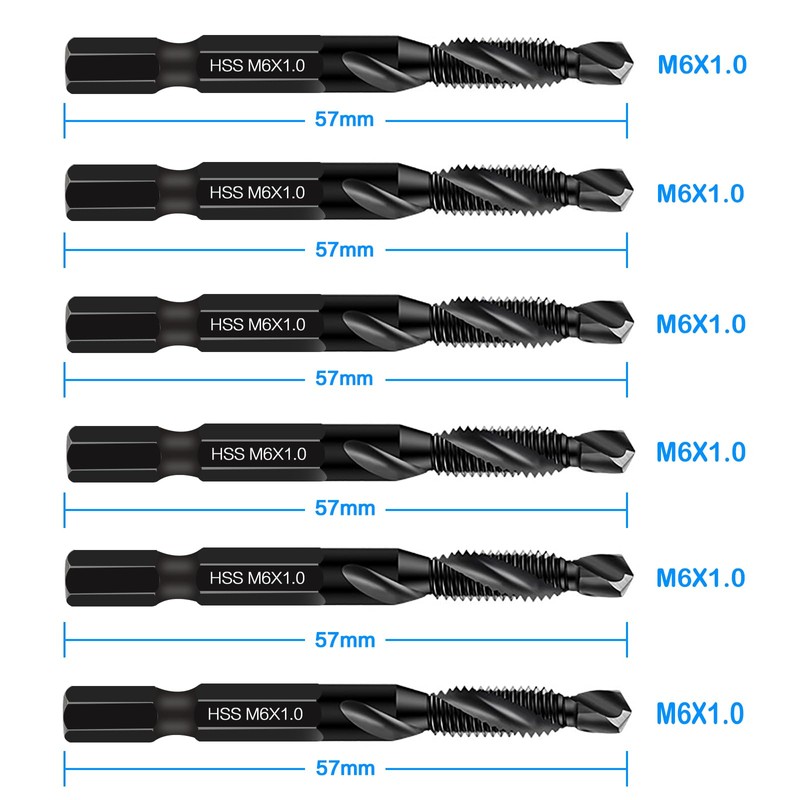 DKIBBITH 6 Packs M6 Combination Drill & Taps Bit Set,