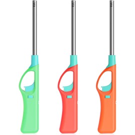 Refillable Butane Lighters, Larger BBQ Grill Click Flame Long Stem Lighter Adjustable Soft Flame Multipurpose Lighters(No Butane Fuel Inside) - Pack of 3