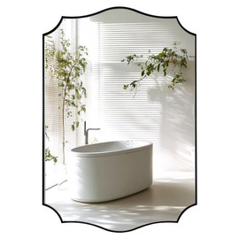 ANDY STAR Black Bathroom Vanity Mirror, 22x30 Irregular Wall Mirror, Scalloped Wall Mirror in Stainless Steel Metal Frame, Asymmetrical Mirror for Bathroom, Bedroom, Living Room, Mantel