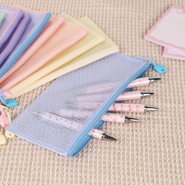 Multibey 10 Pack Mesh Zipper Pouch Bags -A6 Size Waterproof Zipper Bags Organizer Durable Pouches for Board Game Storage, Documents & Supplies, Plastic Zipper Pounch 5 Pastel Colors