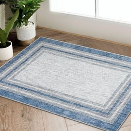 Beeiva Border Blue Rugs for Entryway, 2x3 Throw Rugs wiht Rubber Backing, Modern Printed Small Kitchen Rugs Non Slip Washable Accent Rugs for Bedroom Indoor Bathroom