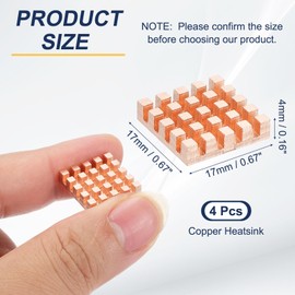 PATIKIL Copper Heatsink 17x17x4mm, 4 Pcs Heat Sink Cooler Radiator for Raspberry Pi Chip CPU Power Transistor FET IC Power Amplifier