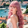 Long Pink Wigs for Women with Fringe, 65cm Curly Hair