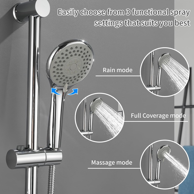 TapLong Adjustable Shower Slide Bar Combo 3-Function Handheld Shower Head,Slide