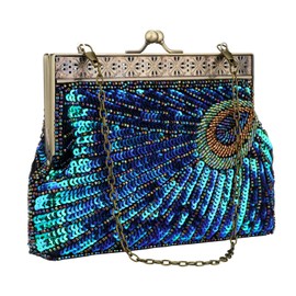 Womens Sequin Beaded Evening Bag Antique Peacock Evening Wedding Clutch Purse Evening Handbag for Wedding Party Cocktail (Peacock blue)