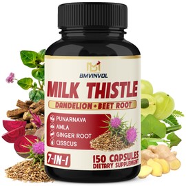 BMVINVOL Milk Thistle Capsules with Beet Root, Punarnava, Amla, Ginger, Dandelion, Cissus - 150 Count - 5 Month Supply