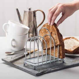 Kilo BA87 Art Deco Design Chrome 6 Slice Toast Rack with Frosted Glass Base, Ball Feet and Loop Carry Handle, Silver
