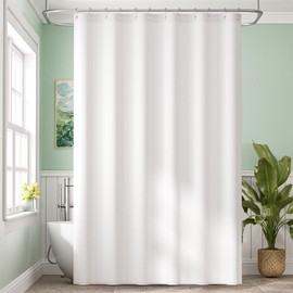Amazer Extra Long Shower Curtain Liner Washable, 72 x 96 Inches, Fabric White Shower Liner with 2 Bottom Stones, Waterproof 2-in-1 Shower Curtain and Liner, 12 Grommet Holes, Hotel Quality, White