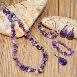 7pcs Bohemian Jewelry Collection Featuring a Unique Amethyst Necklace, Pendant, Bracelet, and Earrings- a Complete Set of PurpleColor: Purple 7pcs