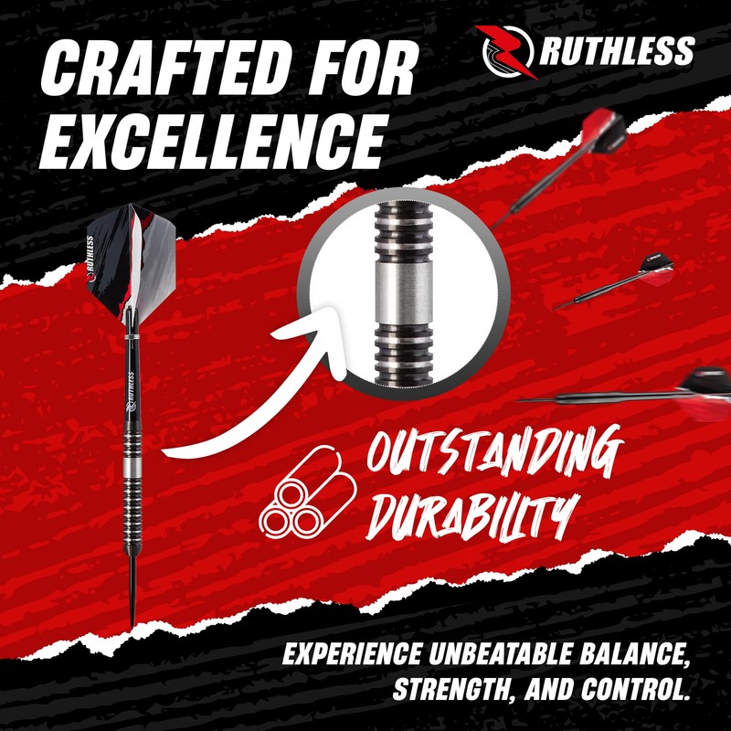 RUTHLESS Night Hawk Professional Tungsten Steeltip Darts Set in 23g