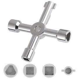 Vivantia 4-Way Utility Key for UK Gas Meters - 8mm Tri/8mm Square Holes - Rustproof, 56g (Silver)