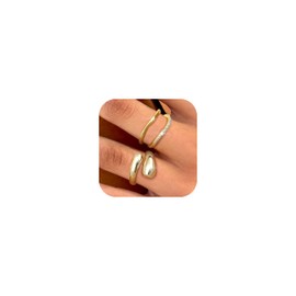 FUNRUN JEWELRY Gold Rings for Women Non Tarnish 14K Gold Chunky Ring Set Statement Band Stacking Ring Gold Stackable Rings Size 8