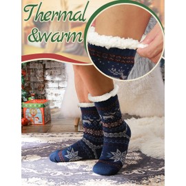 ANTSANG Mens Slipper Socks Fluffy Fuzzy Non Skid Warm Plush Cabin Socks Cozy Fleece Winter Stockings With Gripper(Snowflake Blue(1 Pair))