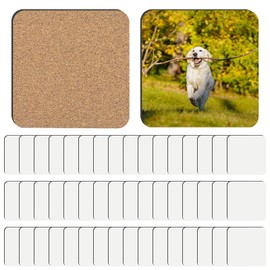 48Pcs Sublimation Coasters Blanks MDF Sublimation Square Cork Coasters Non-slip Heat Transfer Coaster Wood Hardboard Coaster Bulk for Drinks Coffee DIY Crafts, 9.8 x 9.8cm