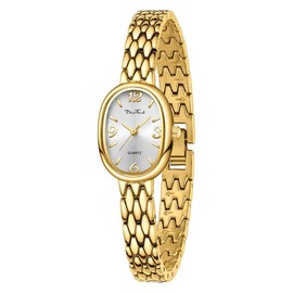 DIAOFENDI Petite Vintage Oval Gold Women’s Watch, Waterproof Elegant Watch with Japanese Quartz Movement, Adjustable Strap with Tool - Color: D36322-All Silver