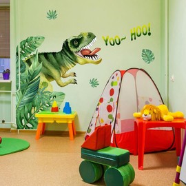 Mirabuy Yoo Hoo Dinosaur Wall Decals Tropical Large Dino Jungle Dinosaur Wall Stickers for Nursery Boys Bedroom Playroom