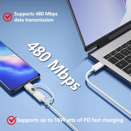 Liaoan USB C to Micro USB Adapter, 2 Pieces, Supports 18W Fast Charging and Data Transfer, Suitable for USB C Socket to Micro Plug Adapter, not Suitable for Headphones, Silver.