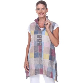 TERRA-SJ APPAREL Women's Sleeveless Tunic with Convertible Collar, Smoky Pastel, X-Large