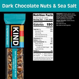 KIND Healthy Snacks Bars, Dark Chocolate Nuts & Sea Salt, Gluten Free, Low Sugar, High Fiber Snacks, 6g Protein, 12 Count