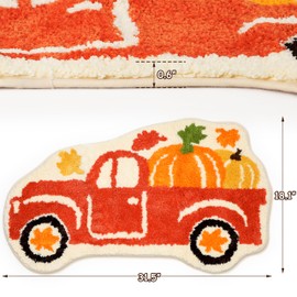 Fall Thanksgiving Pumpkin Truck Bath Mat Pickup Tufted Rug Autumn Floor Mat for Bathroom Kitchen Door Mat Plush Rug Soft Absorbent Bath Tub Carpet Holiday Room Decor Housewarming Gift