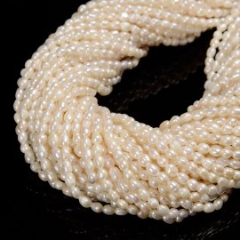 Natural White Fresh Water Pearl Rice Shape Beads Size 3mm x 4-5mm 14'' Strand