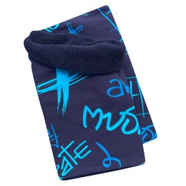 Wollhuhn Eco Girls/Boys/Children Warm Slip-On Scarf/Neckerchief Inner Fleece Lined Many Designs Winter Transitional Periods (Made of Eco Fabrics) 20220523, Cool Music Blue Shades