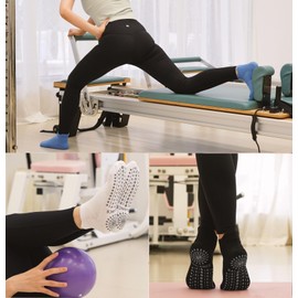 Grip Pilates Socks Ankle for Women, Yoga Non Slip Socks for Barre Workout Gym Hospital Sticky Slipper Socks 3 Pairs