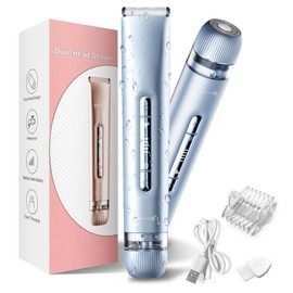 QLWQ Bikini Trimmer for Women,2 in 1 Dual Head Women Electric Shaver,Bikini Shaver for Womens Pubic Hair,IPX7 Waterproof Wet & Dry Use Body Hair Trimmer and Facial Hair Remover for Ladies