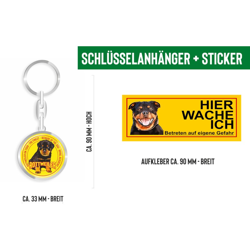 daged Rottweiler Dog Key Ring 3D Effect + Sticker -