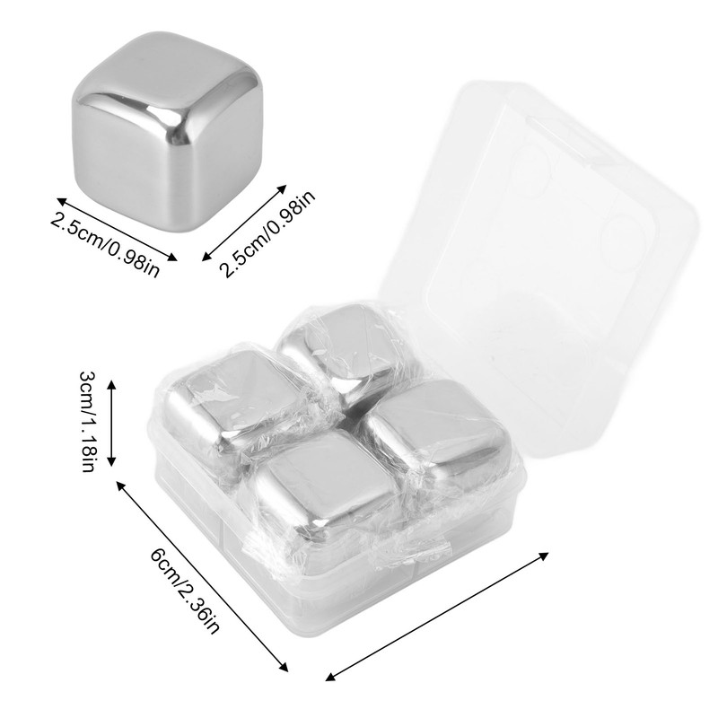 4Pcs Stainless Steel Ice Cubes Reuseable Polishing Beverage Chilling Stones
