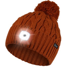 Etsfmoa Unisex Winter Beanie with The Light,Gifts for Men and Women,USB Rechargeable Headlamp Hat Reddish Brown