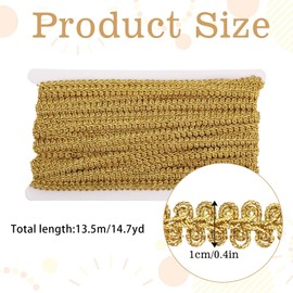 14yd/13.5m Gold Braid Lace Trim, Wide Metallic Sewing Centipede Trim & Embellishments, Braided Lace for DIY Craft, 0.4" Wide Lace Ribbon Sewing Accessories for Costume Home Decorative