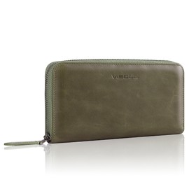 VISOUL Leather Long Zipper Pouch Wallet for Men and Women with RFID Blocking, Large Clutch Cash Long Wallet with Zipper (Olive Green)
