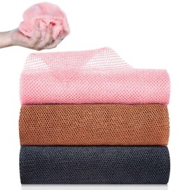 3pack African Net Sponge Bath - Beauty Skin Wash Towel, African Exfoliating Net, Bath Sponge Back Scrubber, Body Cleaning Spa Massage Bath Towel for Men & Women Shower (Black+Pink+Brown)