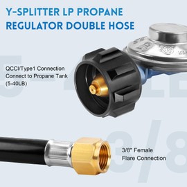 JEASOM 2 feet y-Splitter 2 Hose Propane Regulator, Low Pressure Dual Propane Tank Connection kit Hose, for Most LP/LPG Gas Grill, Heater and Fire Pit Table
