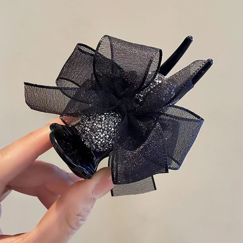 Carufin 2Pcs Hair Claw Black Bow Hair Clips Non Slip